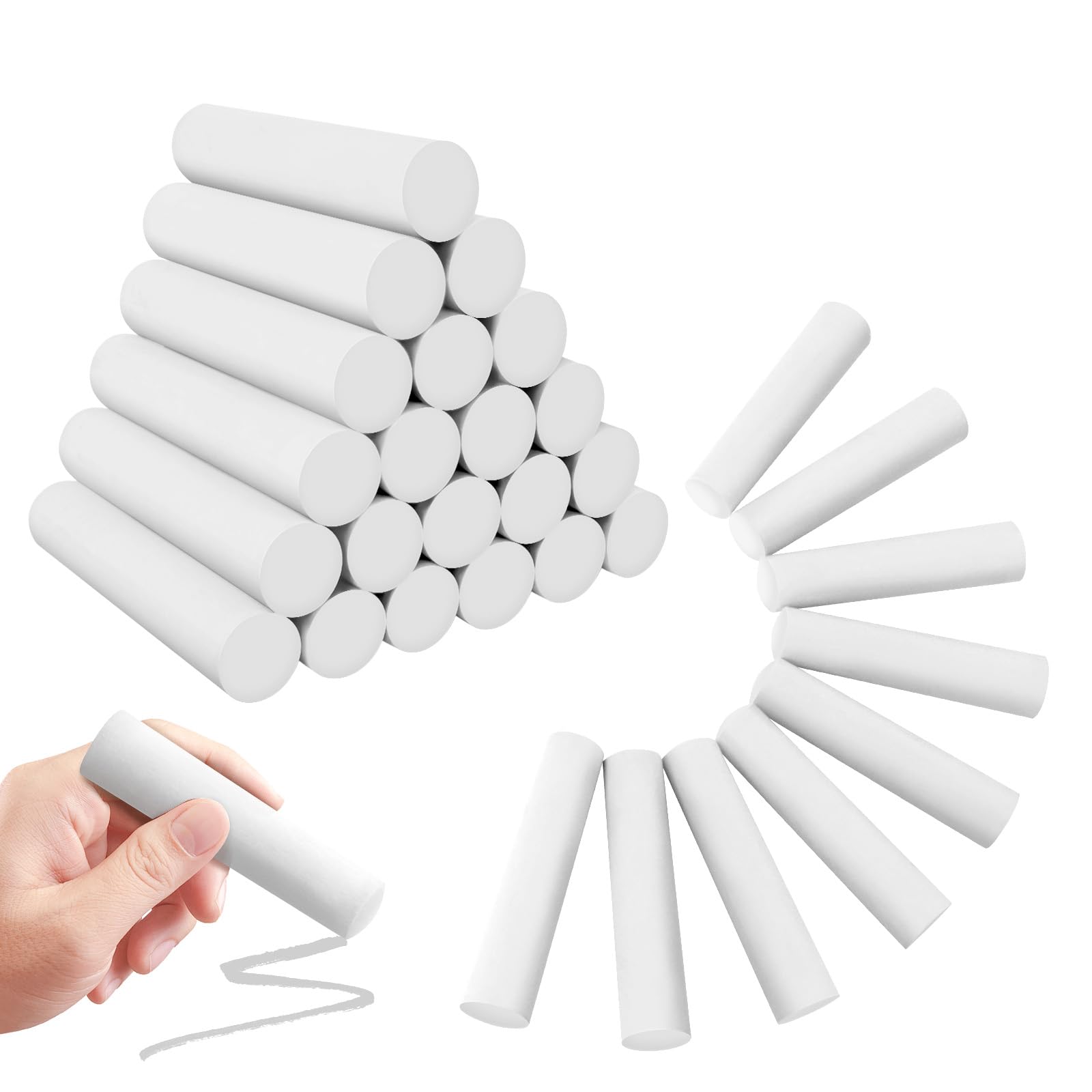 50 Pack White Washable Non-Toxic Jumbo Sidewalk Chalk for Kids - Outdoor Art Play, Chalkboard & Blackboard Drawing, Playground Fun - Safe for Children's Creative Activities