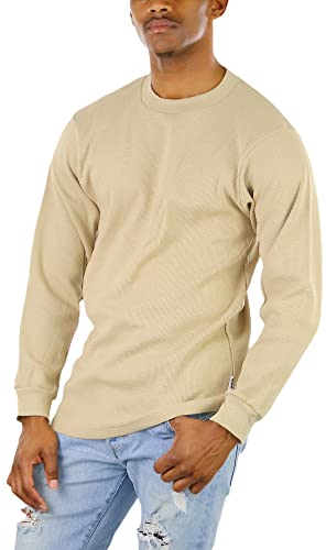 100% Cotton Pre-shrunk Waffle Knit Ribbed Crewneck Collar - Khaki