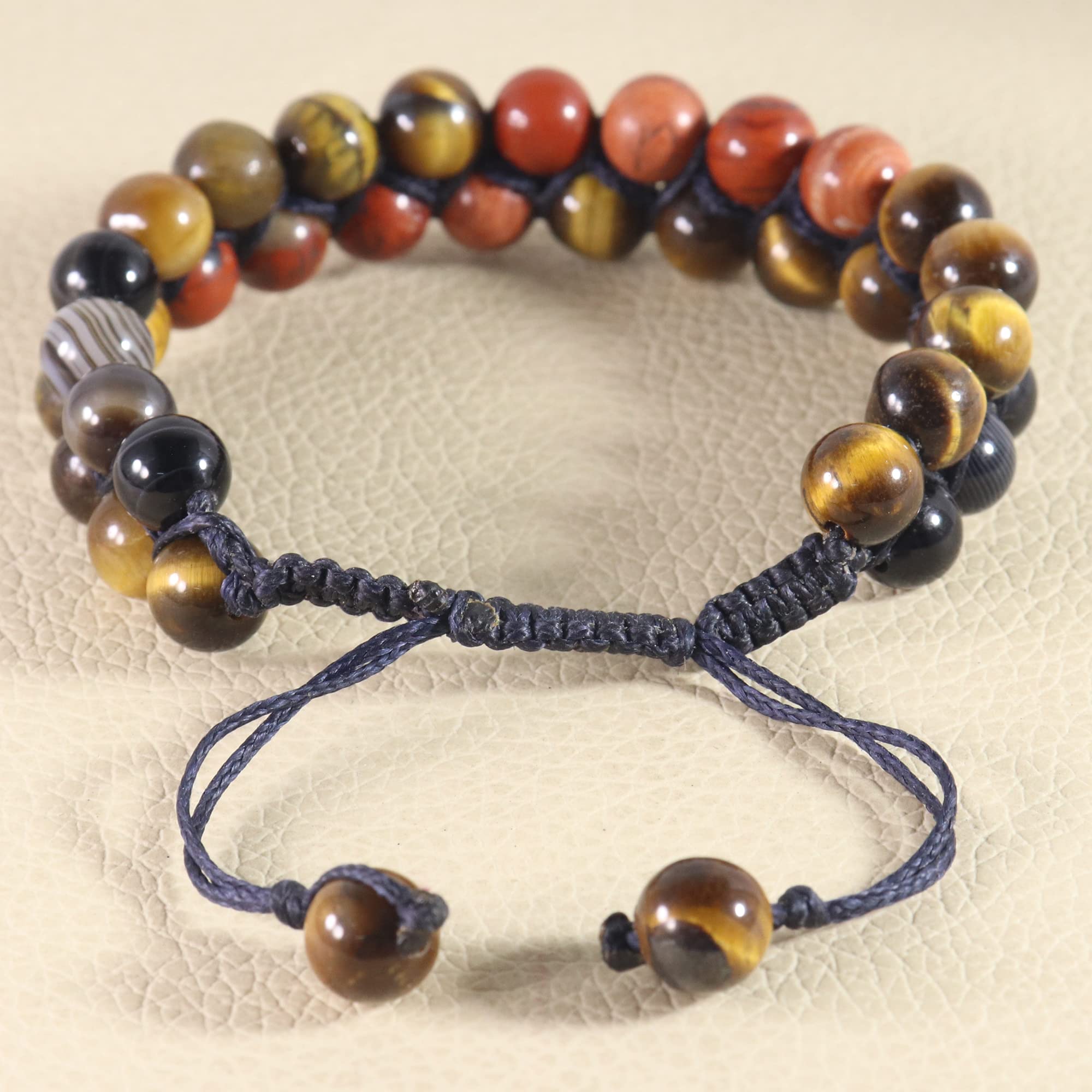 Natural Botswana Agate Macrame Bracelet with Tiger Eye & Red Jasper - 8X8mm Handmade Gemstone Bracelet for Women, Daily Wear Jewelry Gift for Mom - Perfect for Meditation, Yoga & Spiritual Healing