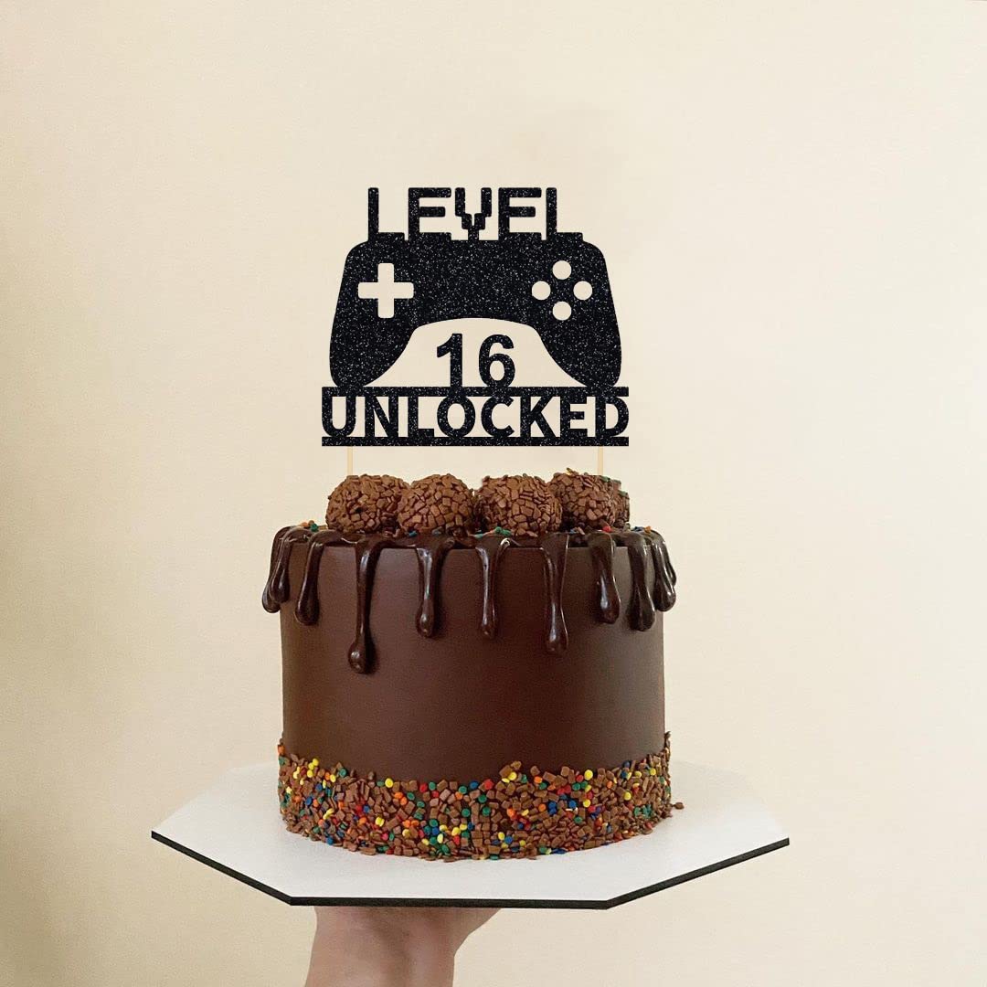 Level 16 Unlocked Cake Topper - Video Game Controller Birthday Decor for Sweet 16 Parties | Perfect for Gaming Themed Cakes, Cupcakes & Celebration Desserts