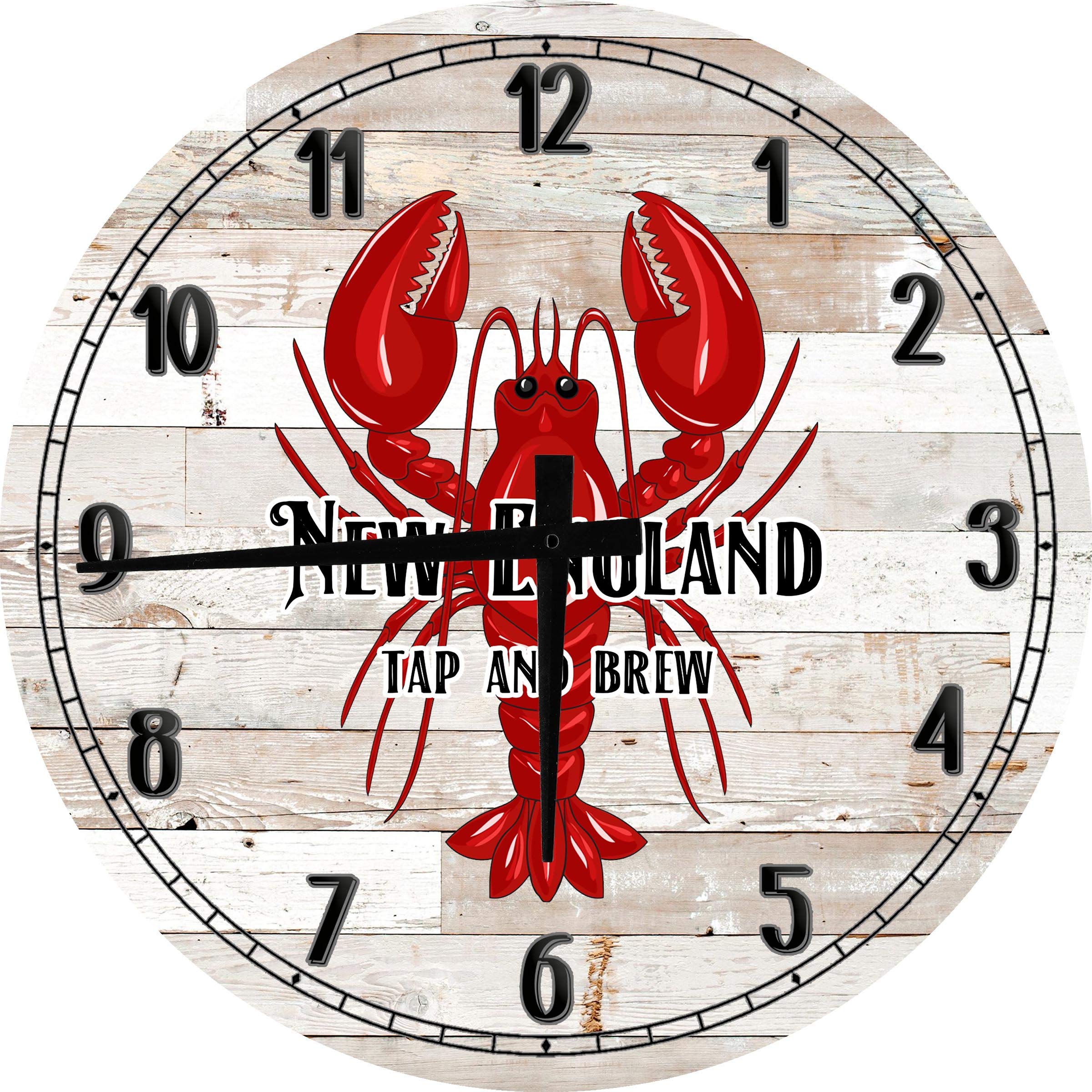 New England Maine Lobster Nautical Wall Clock - 18 Inch Large Round Wooden Ocean Themed Decor for Beach House, Coastal Living Room & Kitchen Wall Art | White