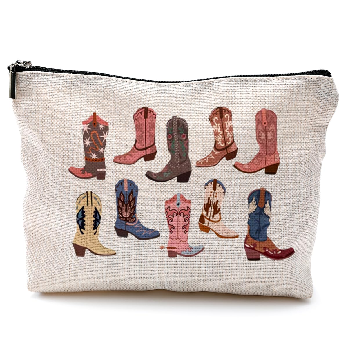 Western Makeup Bag - Cowgirl Gifts, Boho Cowboy Boots Cosmetic Pouch for Purse, Travel & Festival Essentials | Perfect for Country Concerts, Rodeos & Western Themed Parties