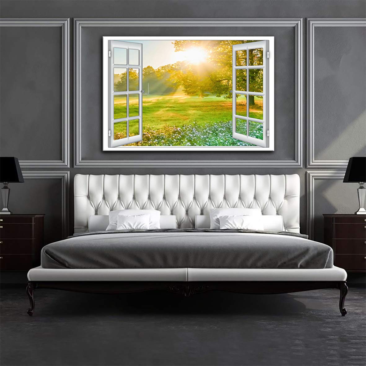 Modern Landscape Wall Art - Open Window Frame Style Tree Meadow Sunset Canvas Print | Stretched & Framed Ready to Hang | Perfect for Living Room, Bedroom & Office Decor | Nature-Inspired Home Accent