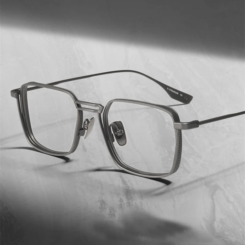 Black Unisex Titanium Square Double Bridge Full Rim Eyeglasses Frame 21125 - Stylish & Durable for Work, Reading, and Everyday Fashion