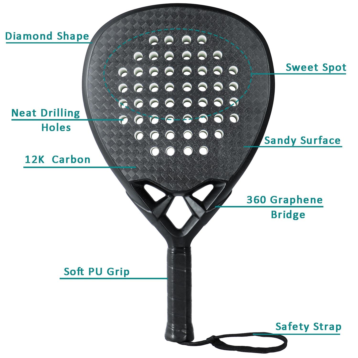 AMA Sport Padel Paddle Tennis Racket - Carbon Fiber Pop Tennis Paddle for Paddleball (3K, 12K, 18K, Full Carbon) - Perfect for Outdoor & Indoor Court Games, Beach Tennis, and Recreational Play