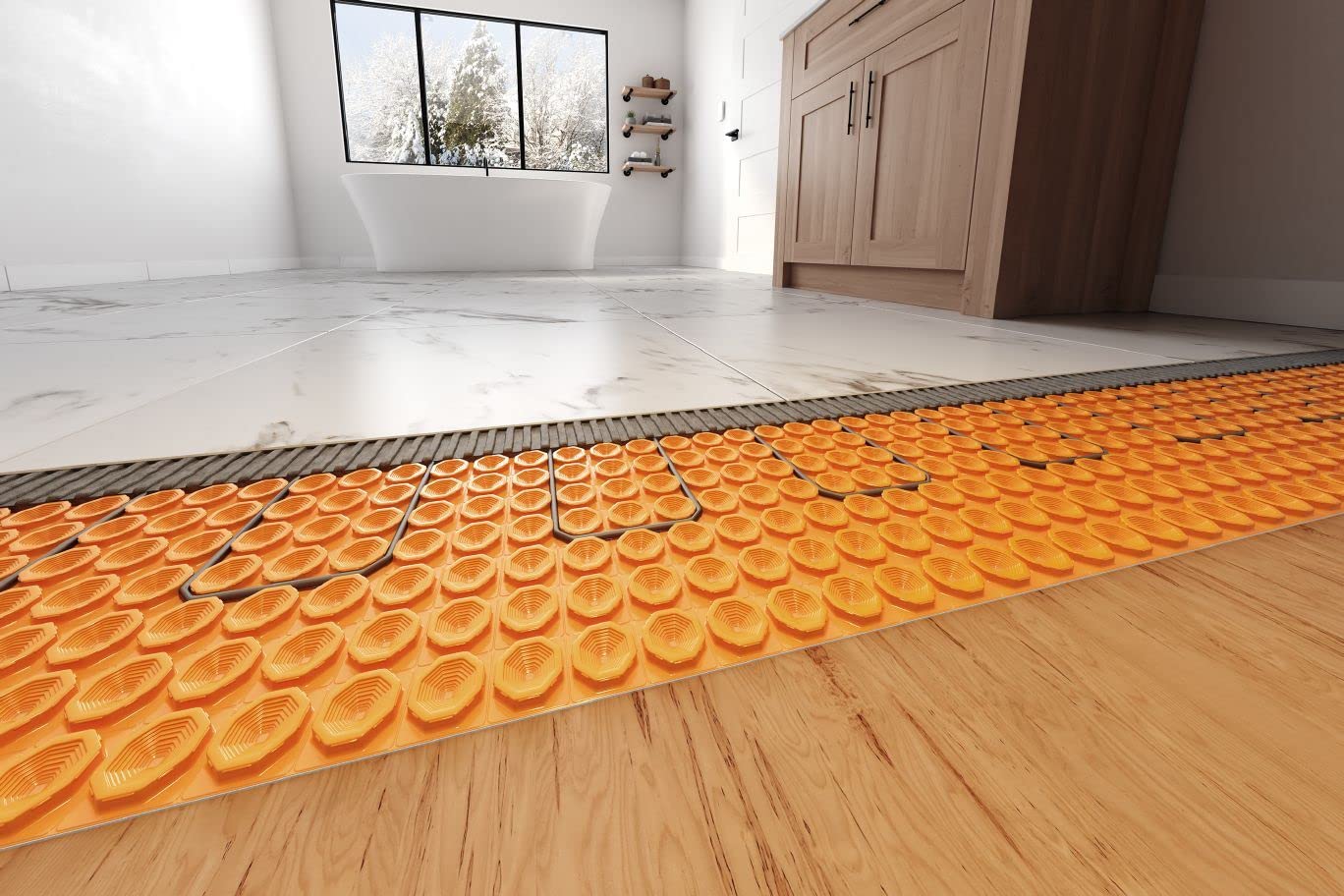 Schluter Systems Ditra Heat DH5MA 1/4 Inch Uncoupling & Waterproofing Membrane - 33.6 Sq Ft (4 Sheets x 8.4 Sq Ft) Polypropylene Underlayment for Radiant Floor Heating - Perfect for Tile, Stone & Laminate Flooring in Bathrooms, Kitchens & Basements