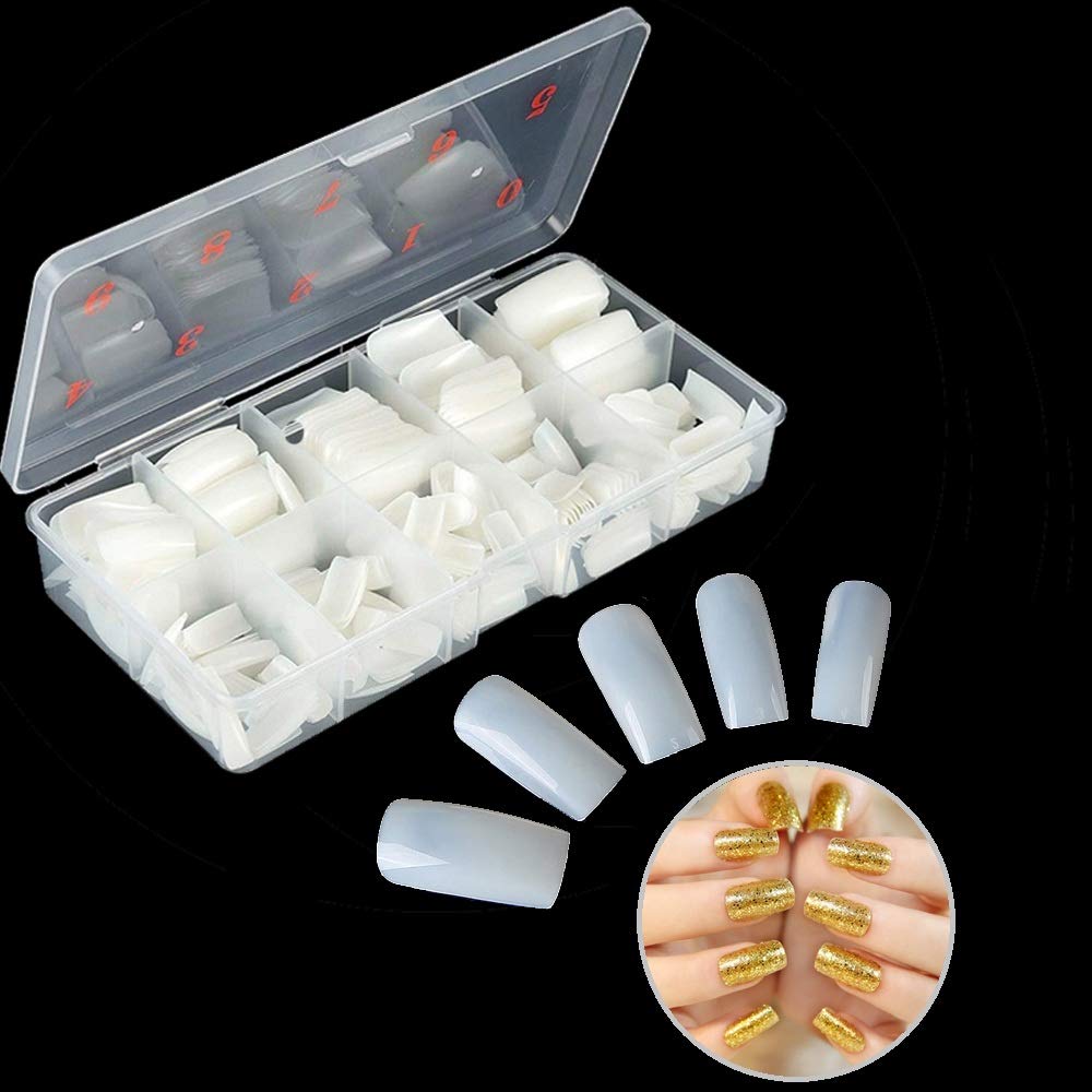 Vastitude 500pcs Square Fake Nails Full Cover Kit - French Tip Acrylic Nails, Natural False Nails for Women, Salon & DIY Nail Art | Perfect for Parties, Weddings, and Everyday Glam