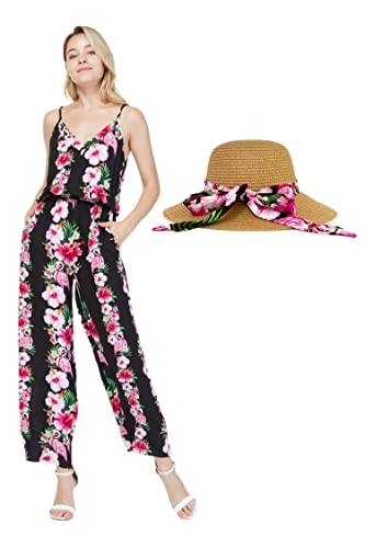 Pink Black Hibiscus Vine + Hat