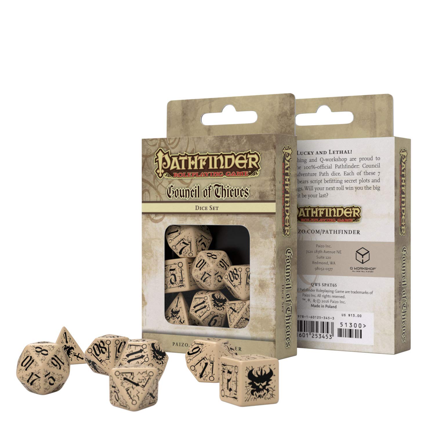 Q WORKSHOP Pathfinder RPG Dice Set - 7-Piece Polyhedral Dice for Tabletop Gaming, D&D, and Roleplaying - Perfect for Theives Guild Campaigns & Fantasy Adventures