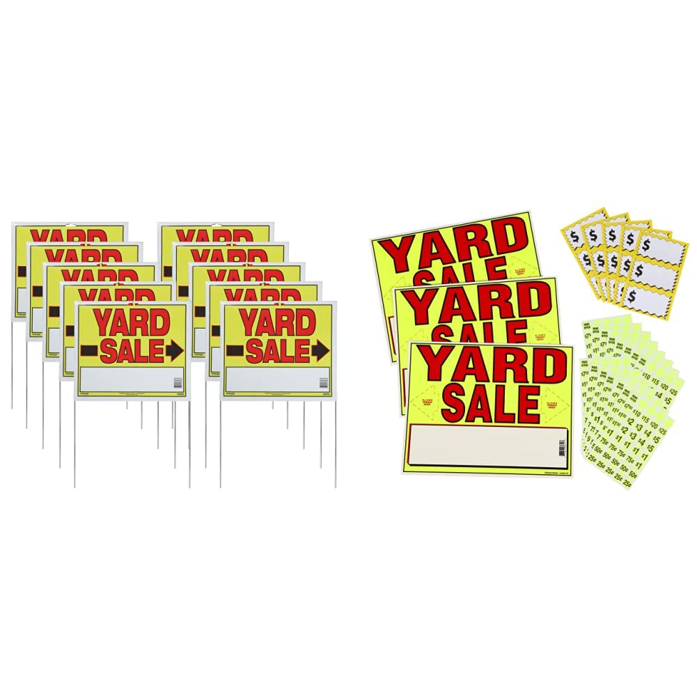 Sunburst 3908 U-Stake Yard Sale Signs 10-Pack - Yellow, Red, Black - for Garage Sales & Flea Markets