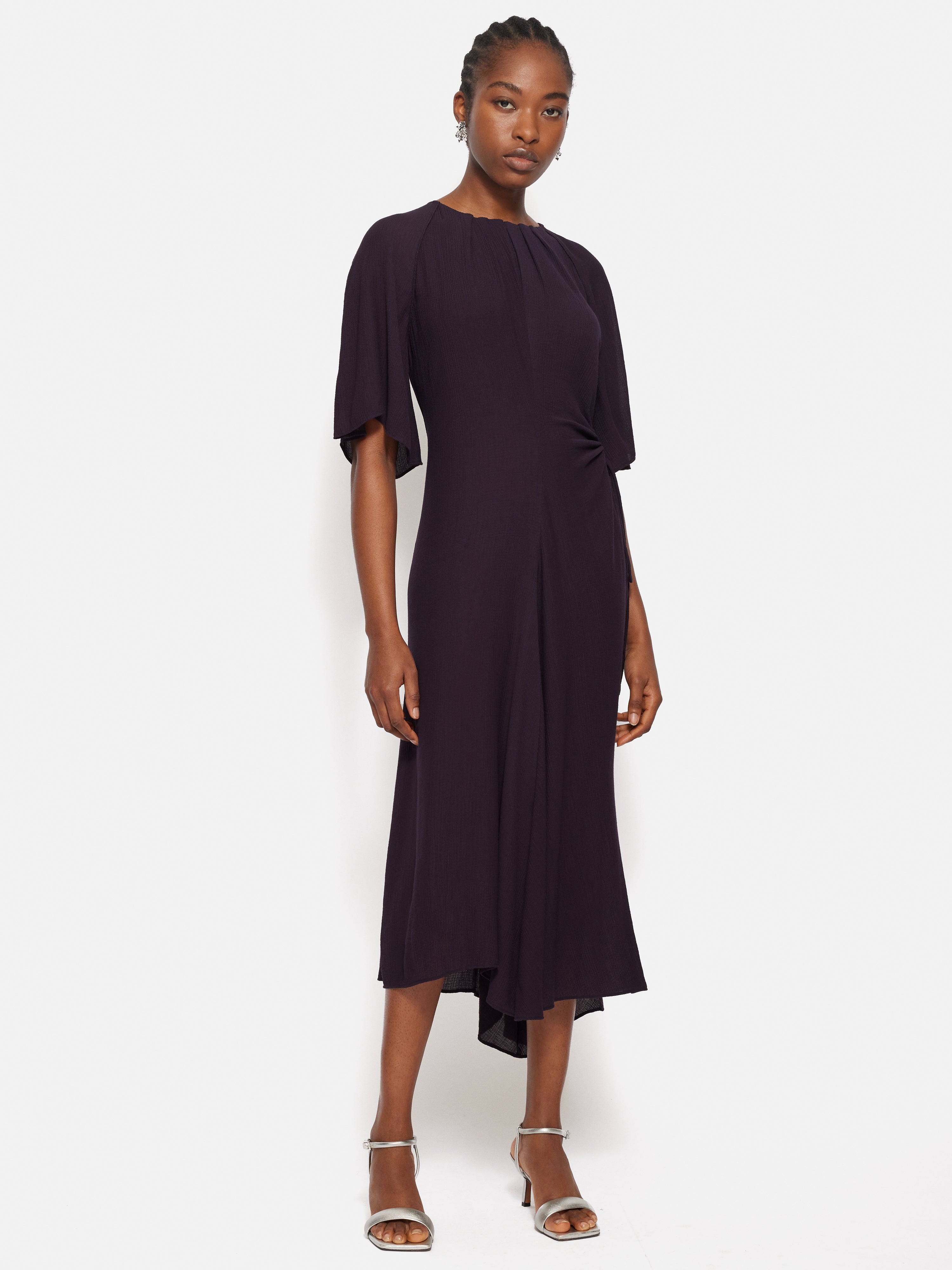 Textured Asymmetric Purple Dress for Women - Elegant & Unique Party Wear for Evening Events & Special Occasions