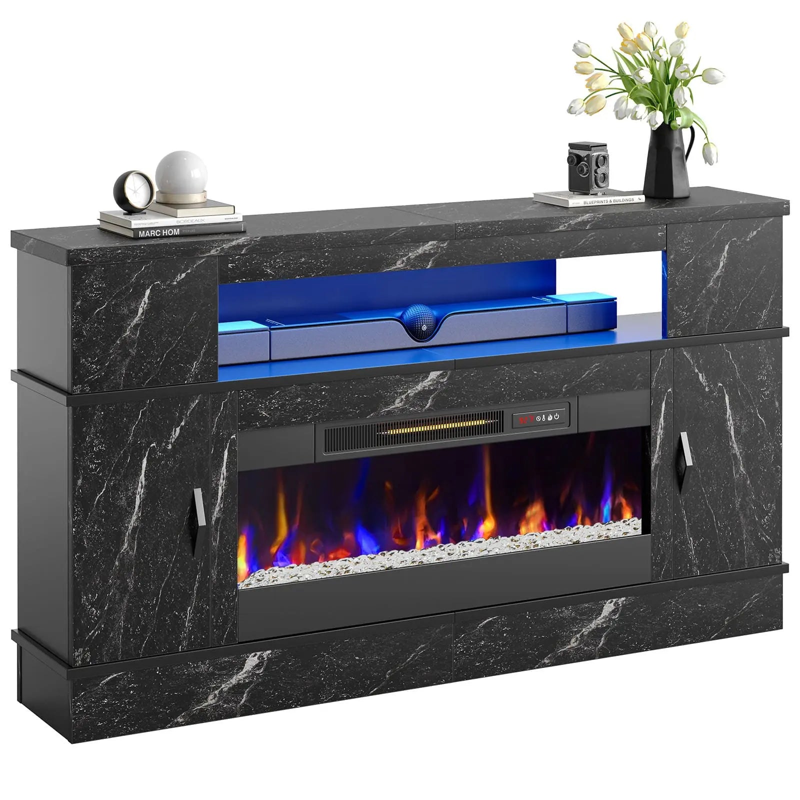 Bestier 36 Inch LED Fireplace TV Stand with Electric Heater - Modern Entertainment Center for Living Room, Bedroom & Home Decor