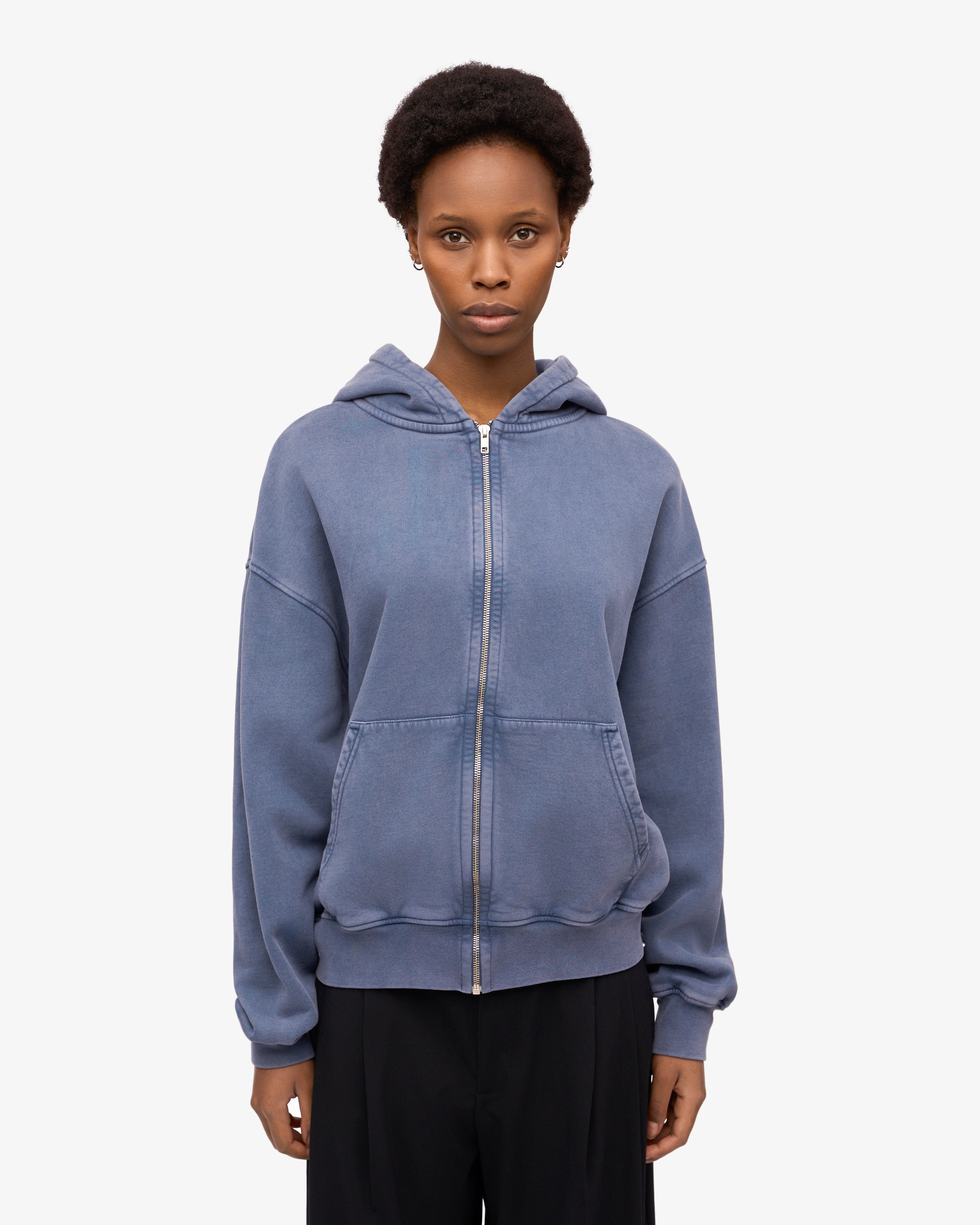 Organic Oversized Zip Hoodie for Women & Men - Soft Fleece Pullover with Pockets - Neptune Blue - Cozy Loungewear for Casual Wear & Outdoor Activities