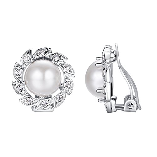Flower White Pearl-Ear Clips Set