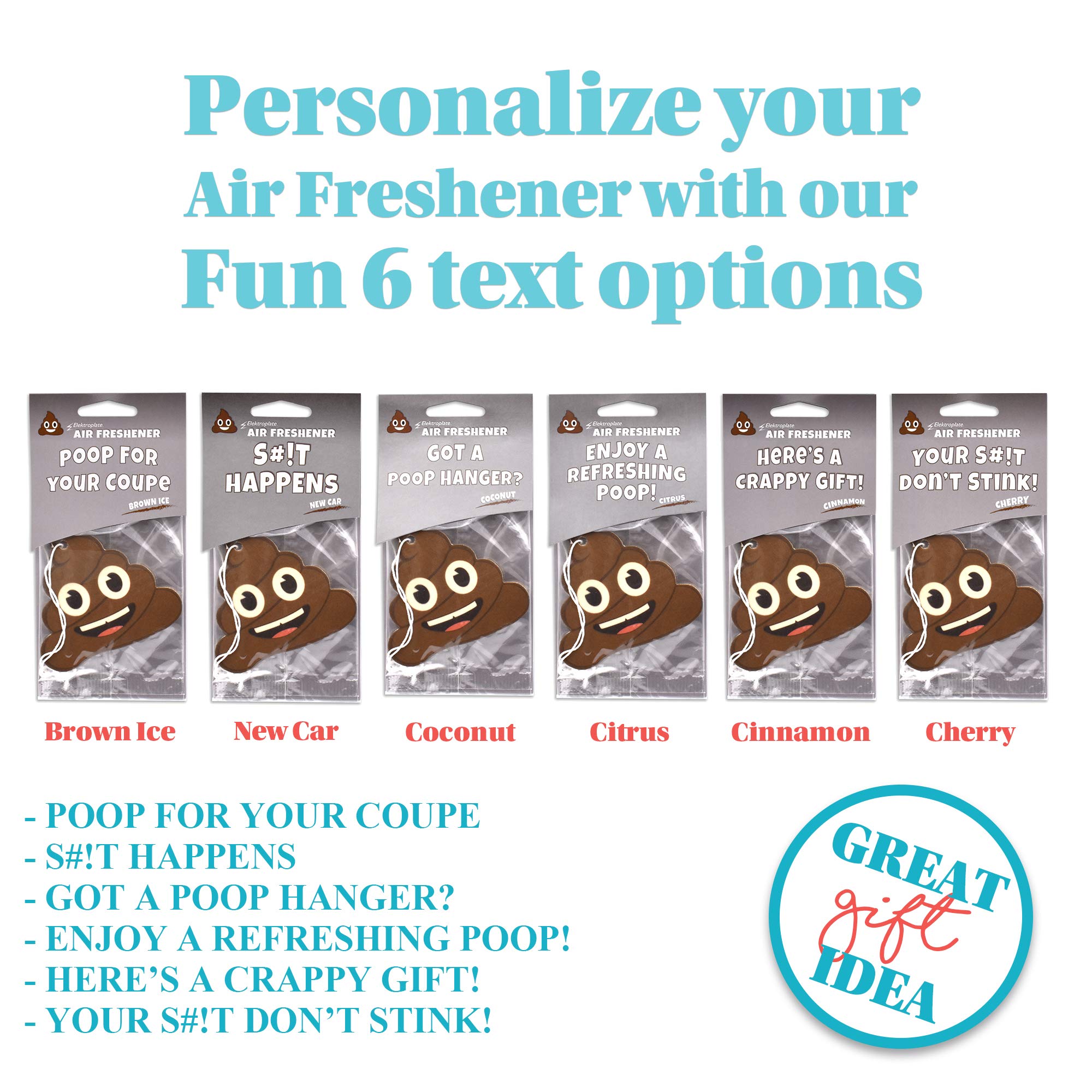 Elektroplate Poop Face Air Freshener - 6 Pack New Car Scent | Odor Eliminator for Home, Office & Vehicle | Funny Car Accessories & Gifts for Men