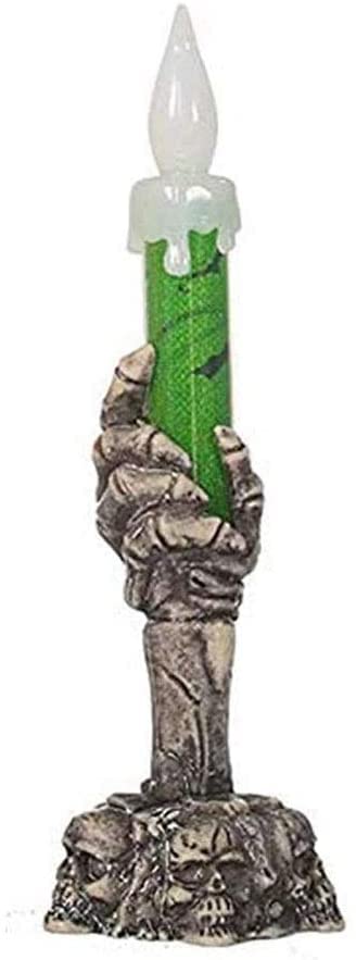 Halloween LED Skull Hand Stand Flame Light - Flameless Candles Lamp for Home Decor, Party & Holiday Decoration (Green) - Perfect for Spooky Decor, Haunted House Themes & Halloween Night Lighting