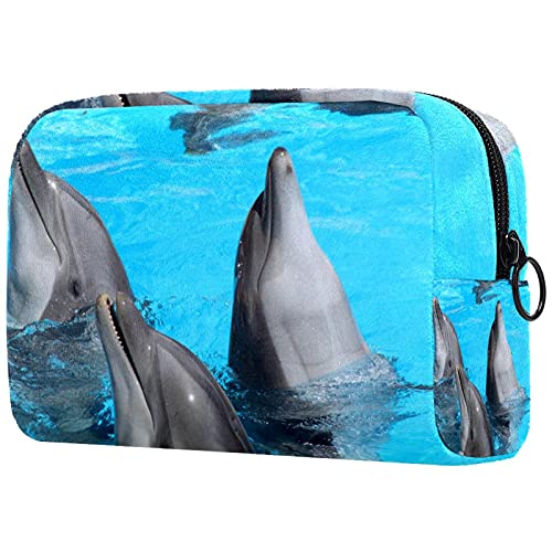 Large Black Travel Makeup Bag for Women - Waterproof Cosmetic Organizer with Dolphin Design - Perfect for Travel, Gym & Daily Use (2-Pack)