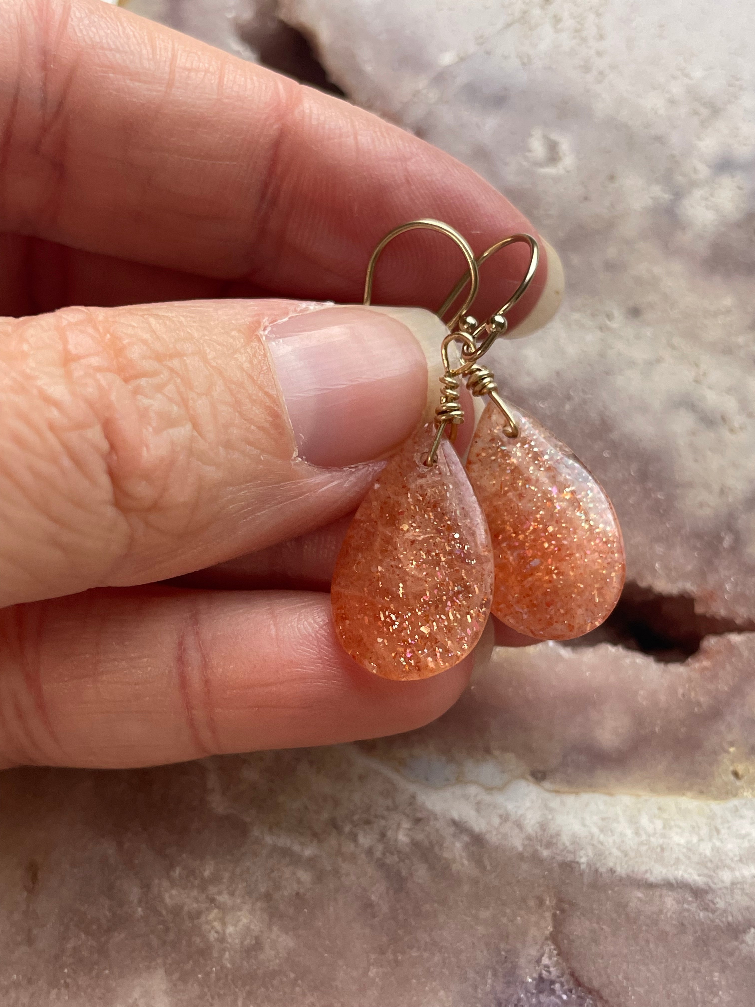 Orange Sunstone Gold Filled Crystal Gemstone Earrings for Women | Dainty Boho Jewelry | Perfect for Everyday Wear & Special Occasions