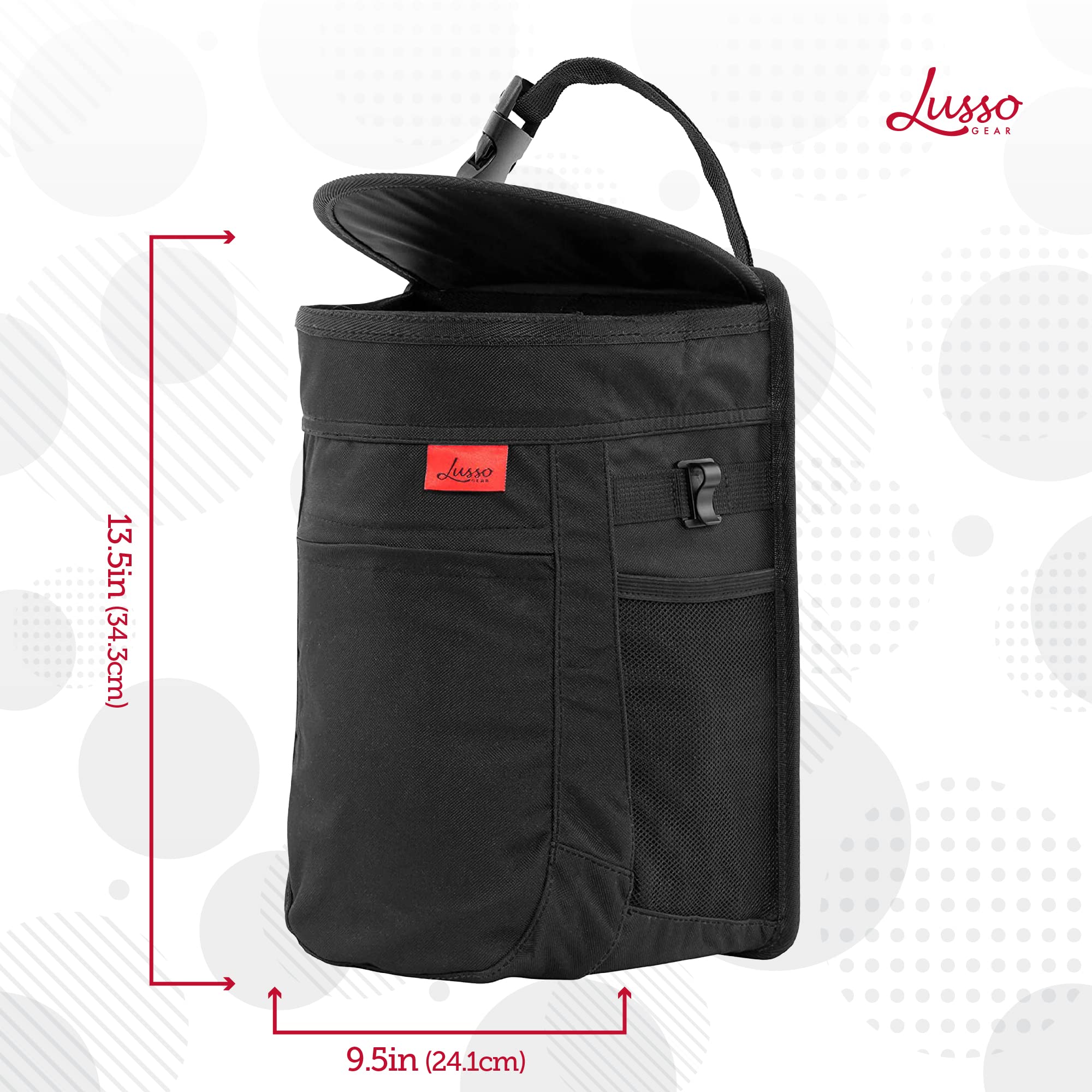 Lusso Gear Spill-Proof Car Trash Can (2.5 Gallon, 2 Pack) - Leak-Proof Hanging Garbage Bin with Removable Liner - Waterproof & Odor-Free for SUV, Truck, Minivan - Easy to Clean & Organize - Perfect for Road Trips, Camping, and Daily Commute (Black)