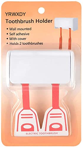 Self-Adhesive Wall Mounted Toothbrush Holder with Cover - Space-Saving 2 Toothbrush Organizer for Bathroom, Shower & Dorm | Perfect for Small Spaces & Travel