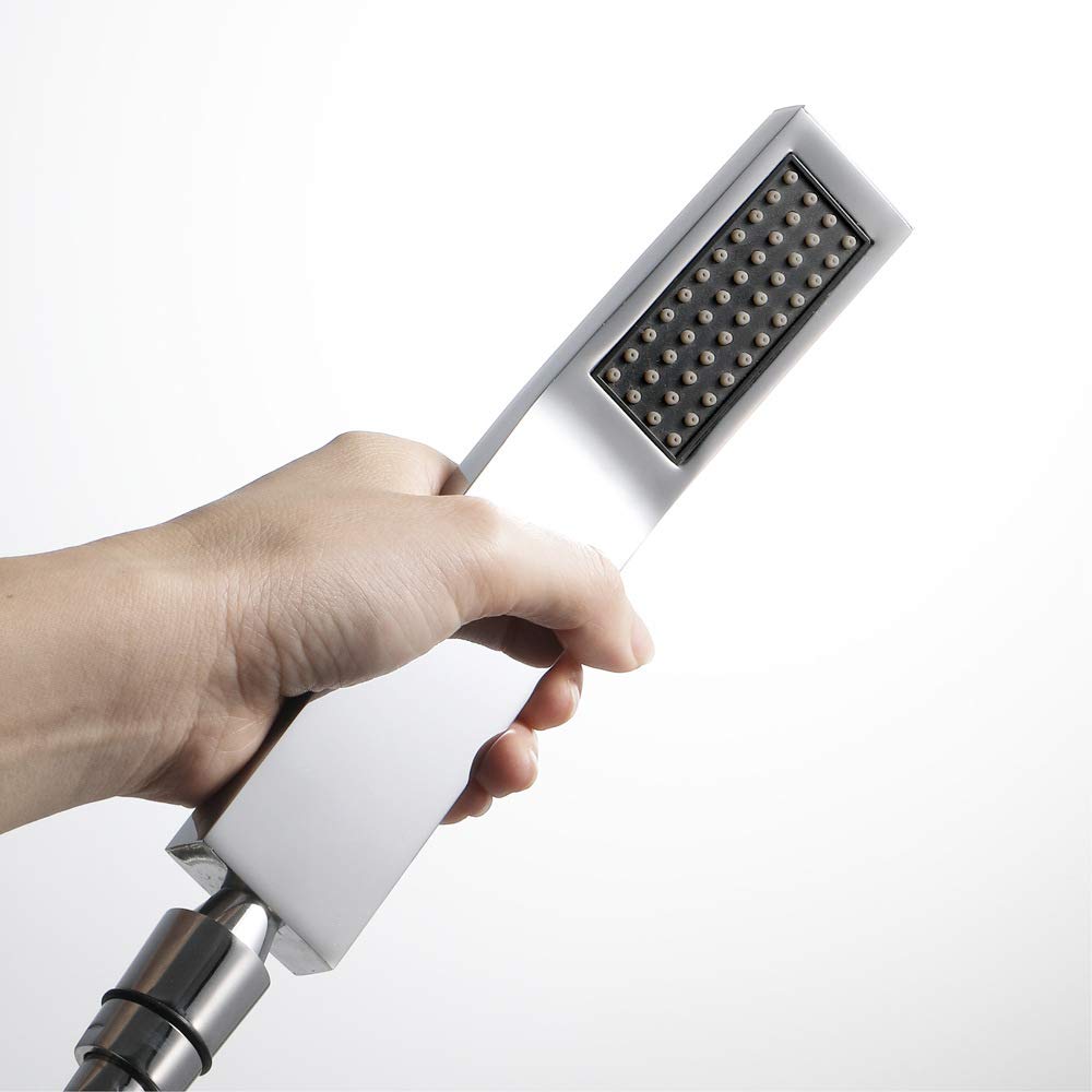 Brushed Nickel Square Handheld Shower Head - Adjustable Bathroom Shower with 5 Spray Modes for Relaxation, Massage & Rinsing - Perfect for Kids, Pets & Elderly Bathing
