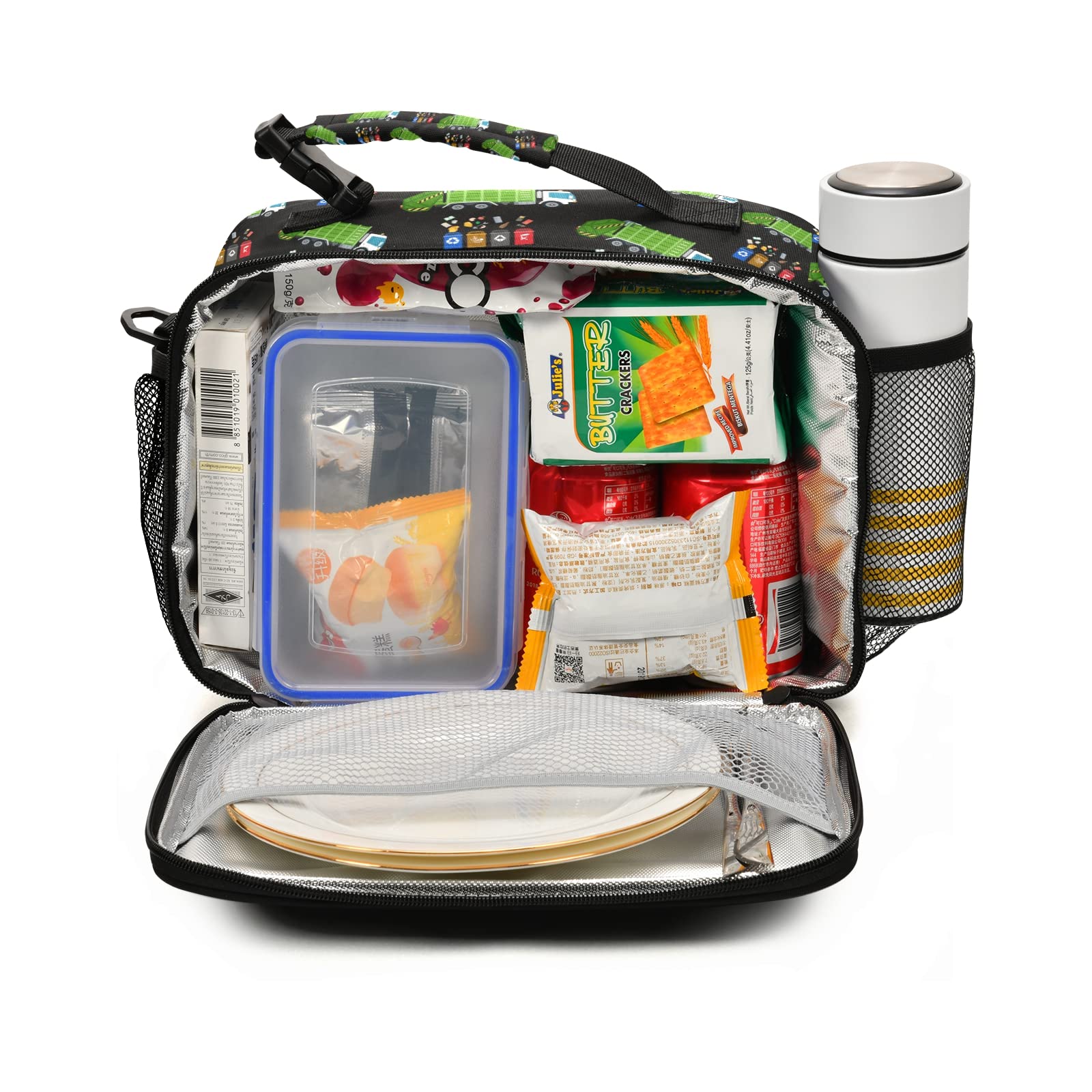 Eco-Friendly Reusable Lunch Bags for Kids - Insulated Shoulder Lunch Box for School, Work & Picnic | Garbage Truck Design Trash Recycling Theme | Durable Food Container for Boys & Girls (A-02) - Perfect for School Lunches, Office Meals & Outdoor Activities
