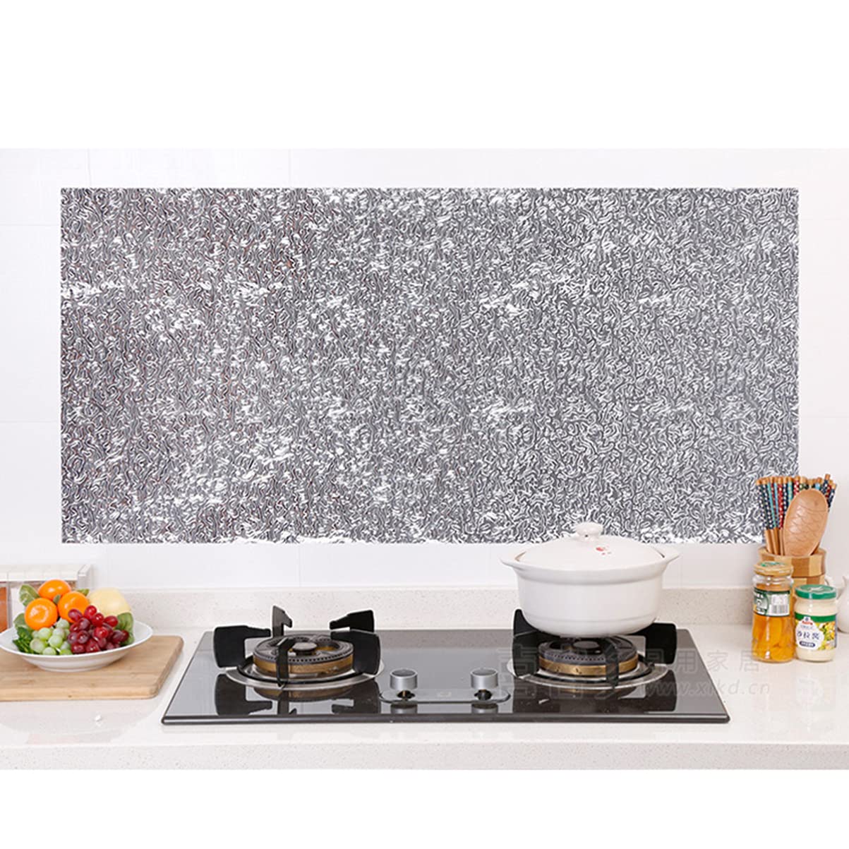 Oil-Resistant Peel and Stick Wallpaper - Cabilock Kitchen Backsplash Sticker, Anti-Splatter Guard for Stoves & Countertops | Easy to Install Aluminum Foil Wall Sticker for Kitchen Protection & Decoration