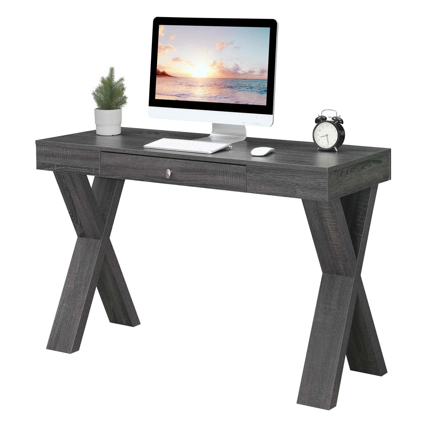 Convenience Concepts Newport 1 Drawer Desk in Weathered Gray - Compact Writing Desk for Home Office, Study Room & Small Spaces