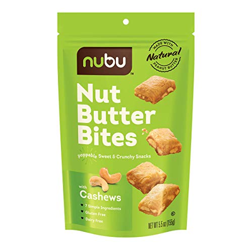 Nubu Nut Butter Bites with Cashews - Vegan, Gluten-Free, Poppable Sweet & Crunchy Snacks (Pack of 6) | Healthy On-The-Go Snacks for Work, School & Travel
