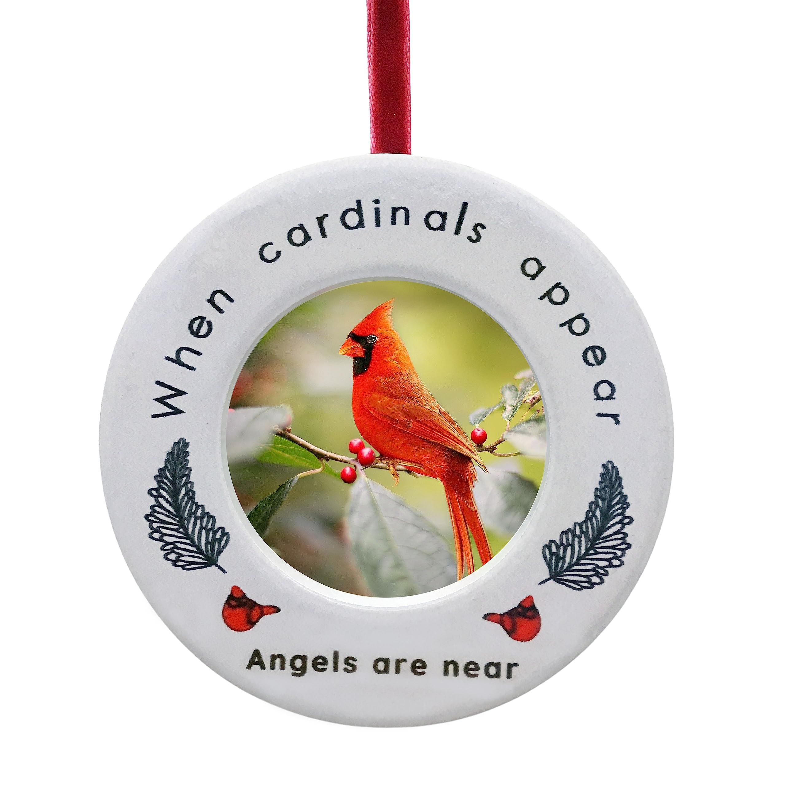 Cardinal Memorial Photo Ornament - Sympathy Gift for Loss of Loved One - Angel Remembrance Keepsake with Feather Accents - Perfect for Funeral, Memorial Service & Home Decoration