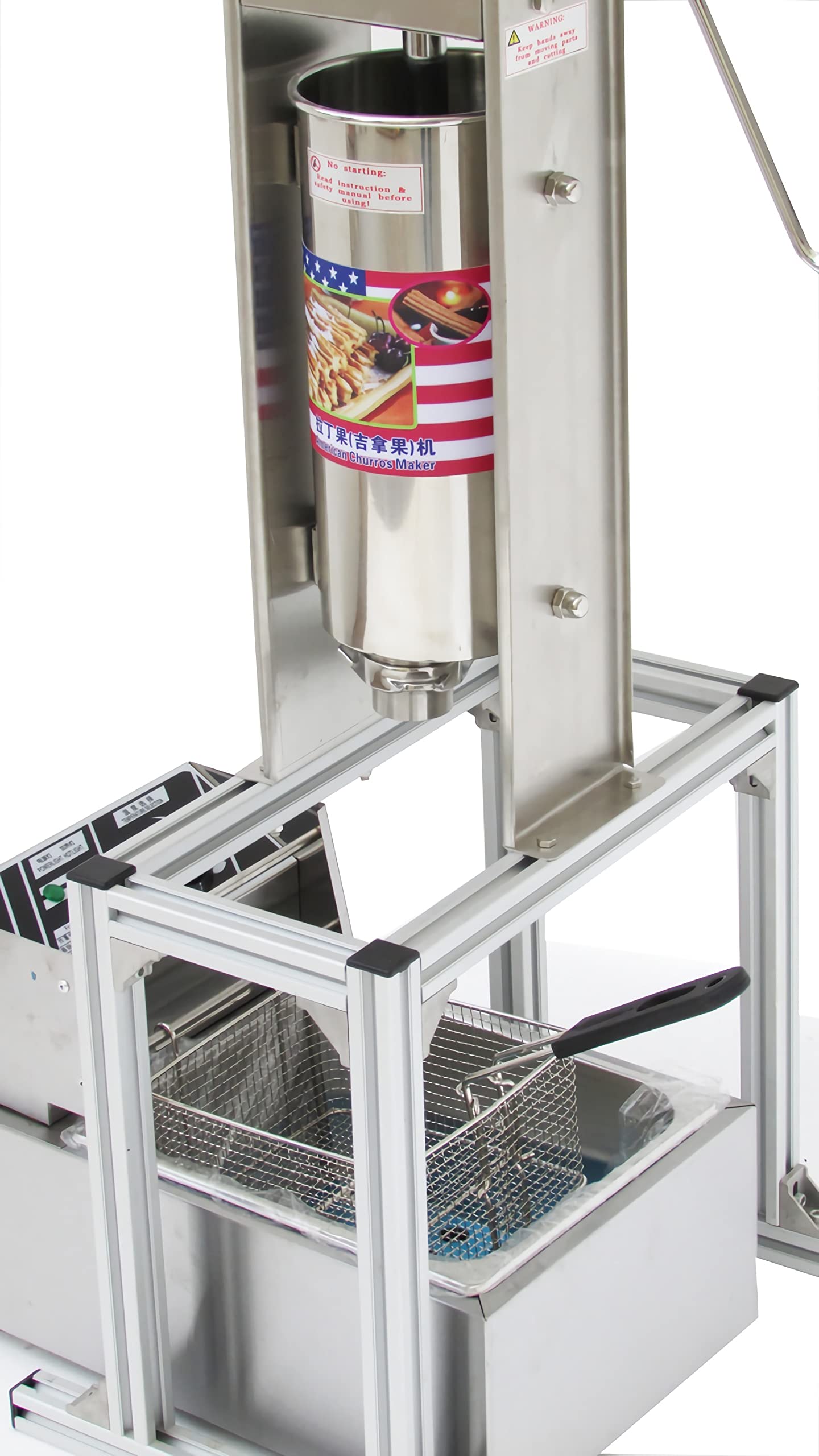 5L Manual Churro Maker Machine with Stand + 6L Commercial Electric Deep Fryer 2500W - Stainless Steel Spanish Donut & French Fry Maker for Bakeries, Cafes & Home Use - Perfect for Churros, Donuts, Fried Desserts & Snacks