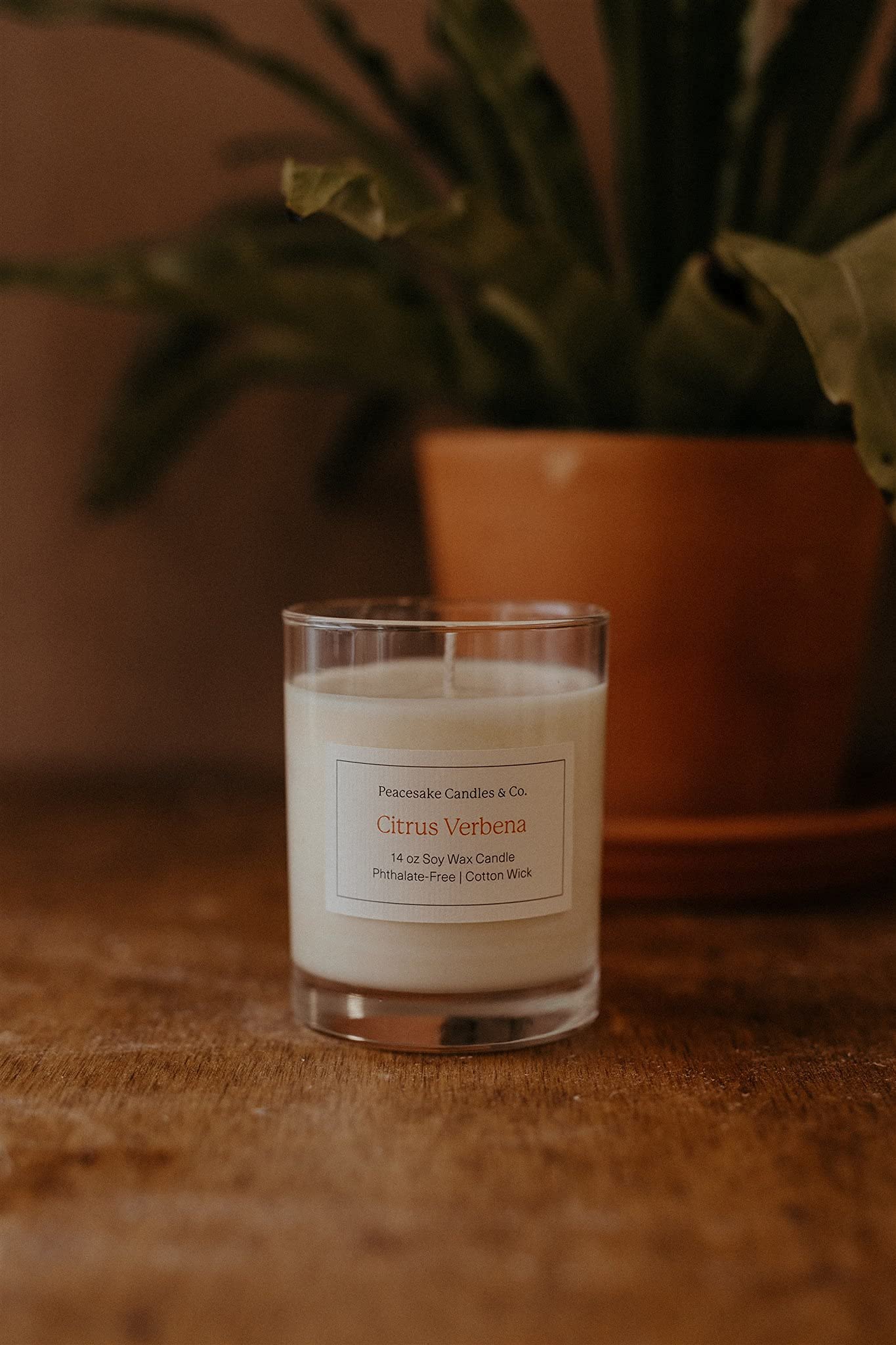 Citrus Verbena Scented Soy Wax Candle - 100% Handmade, 14oz by Peacesake Candles & Co | Perfect for Home Relaxation, Yoga & Aromatherapy