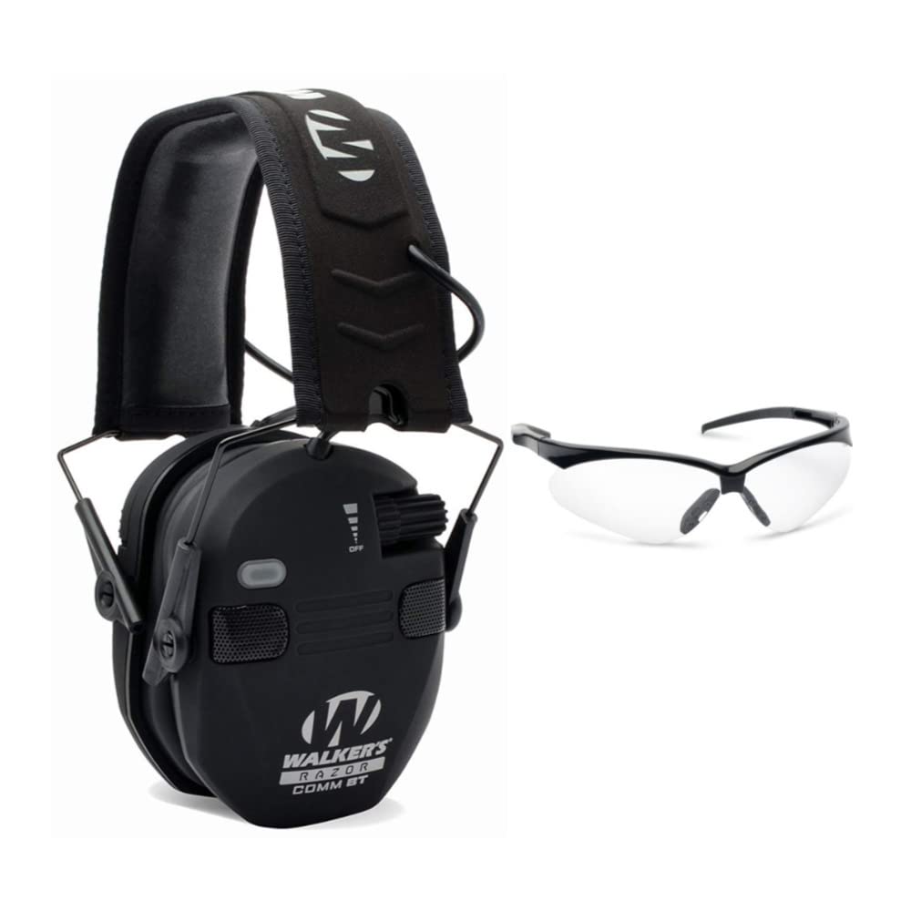 Walker Razor Quad Electronic Shooting Earmuffs with Bluetooth Sync & Protective Glasses Kit - Noise Cancelling Hearing Protection for Shooting Range, Hunting & Outdoor Sports (Black)