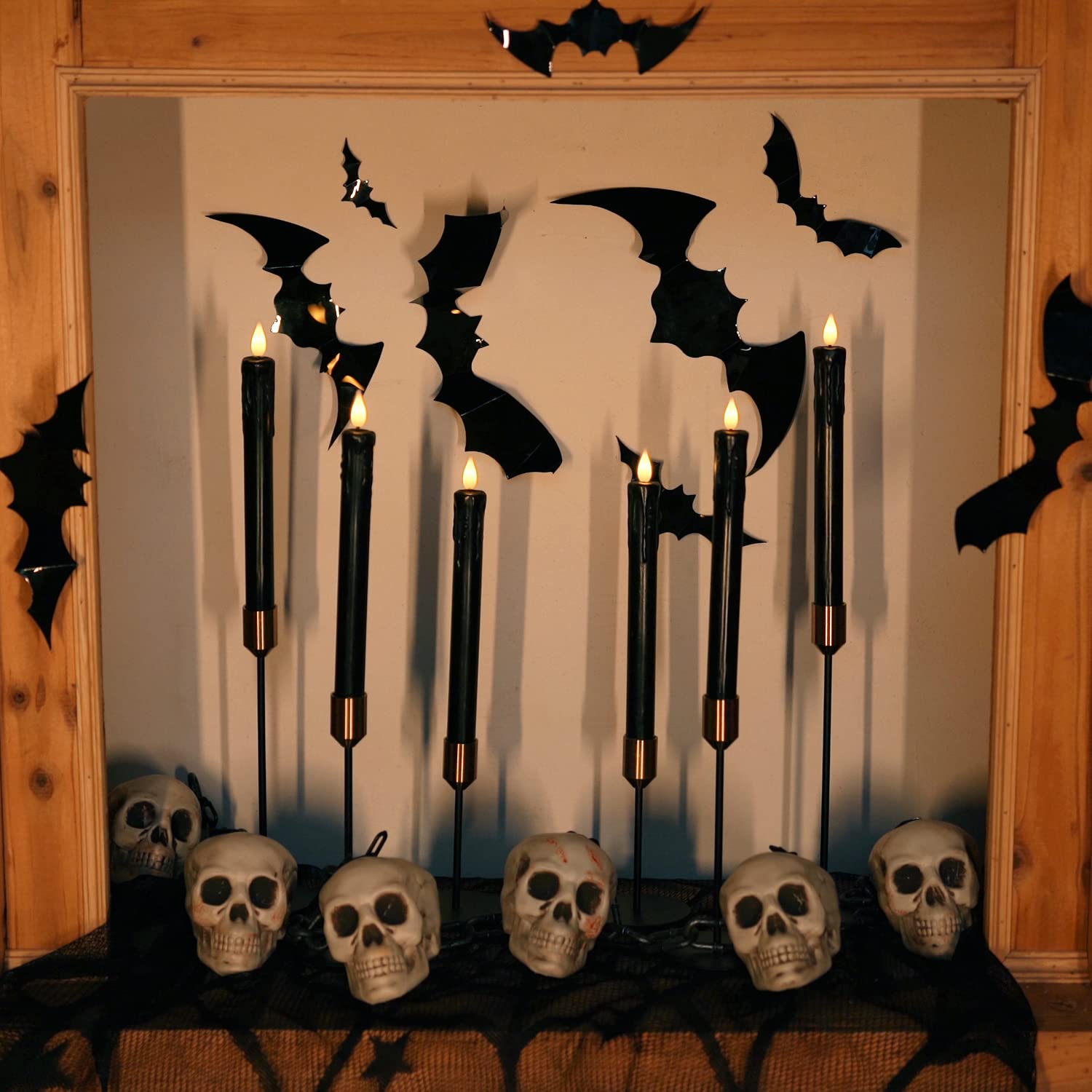 Homemory Black Flameless Taper Candles with Remote & Timer - Real Wax LED Battery Operated Candles (6 Pack, 9.6 Inches) - Flickering LED Candle Sticks for Halloween, Christmas, Wedding, Dinner Party & Home Decor