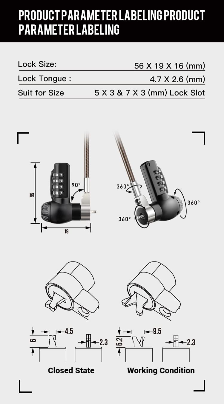 Universal Laptop Cable Lock with Combination - Secure HP, Samsung, DELL & More for Office, School, and Travel Use