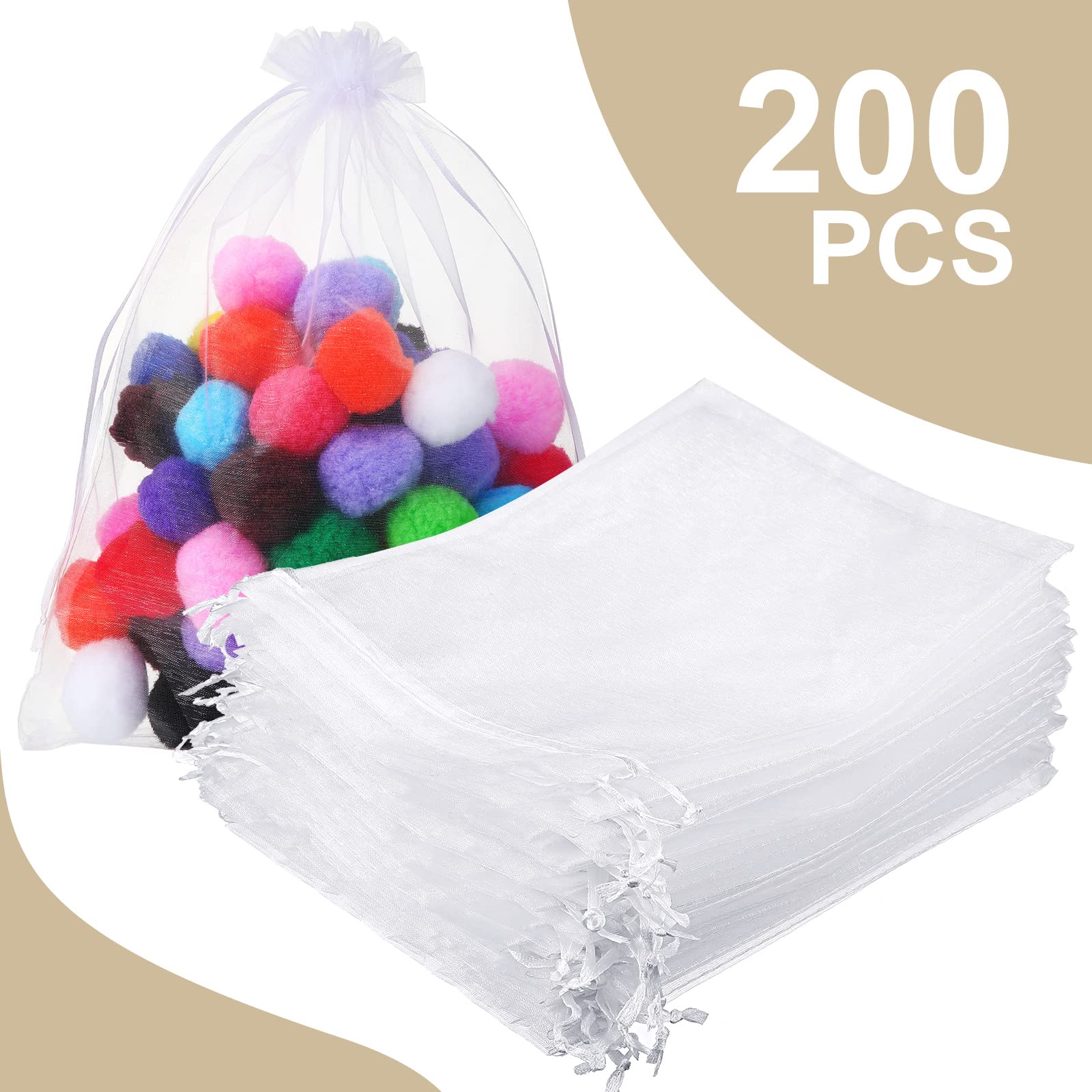 200 Pcs Large White Organza Bags 12x16 Inch - Mesh Drawstring Gift Pouches for Jewelry, Wedding Favors, Party Candy & Bottle Samples - Perfect for Bridal Showers, Baby Showers & Retail Displays