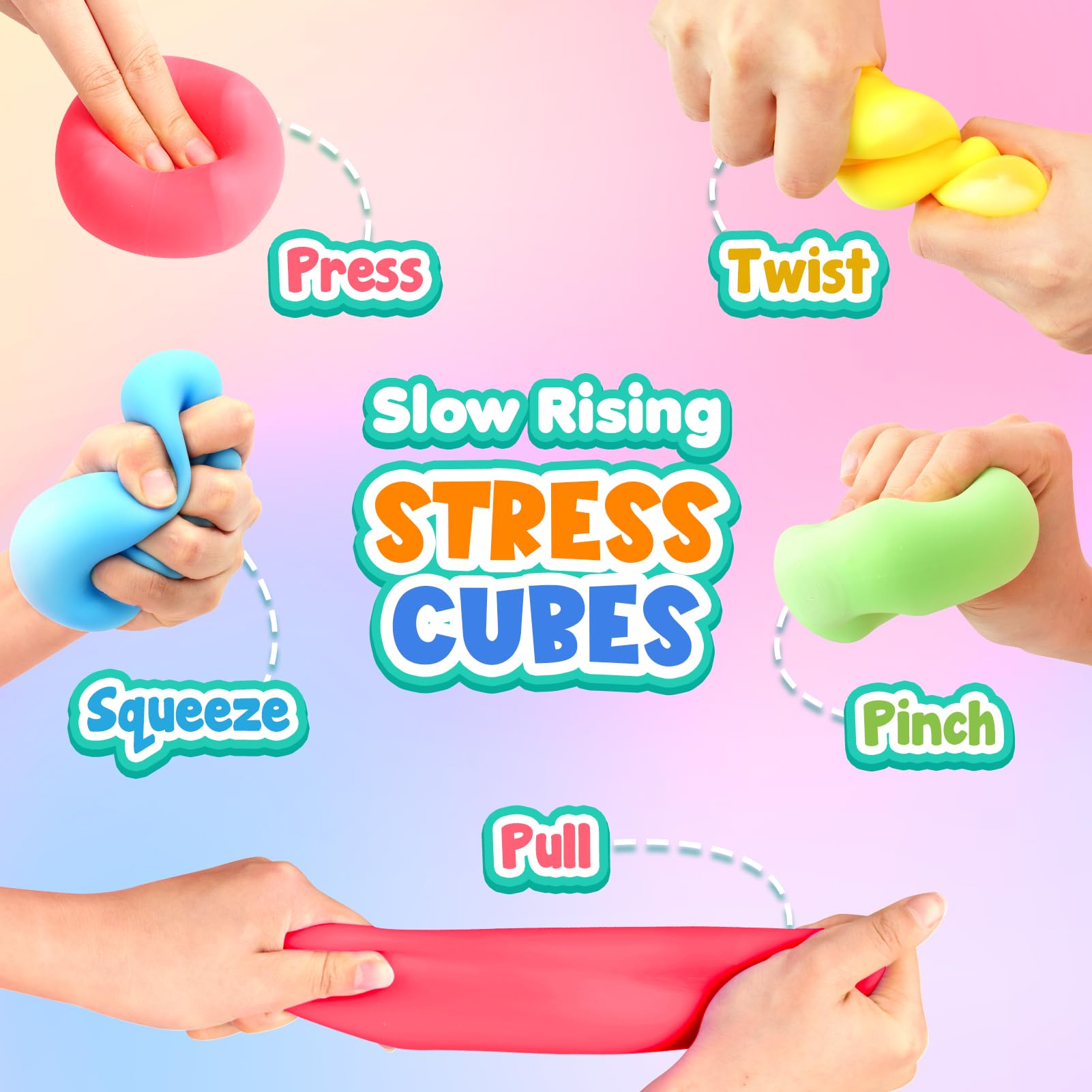 4 Pack Stress Relief Cube Fidget Toys for Kids & Adults - Squeeze Stress Balls, Anxiety Sensory Toys for Autism, ADHD, Classroom, Office & Party - Perfect for Focus, Relaxation & Hand Exercise