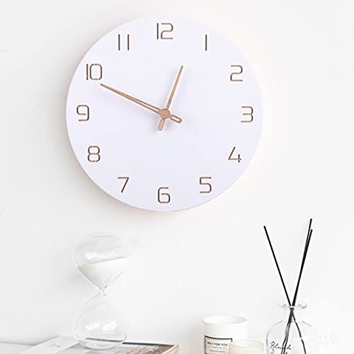 Nordic Wooden Wall Clock - Large Modern Silent Non-Ticking Wall Clock for Home, Bedroom, Kids Room - White Decorative Clock for Living Room & Office Decor