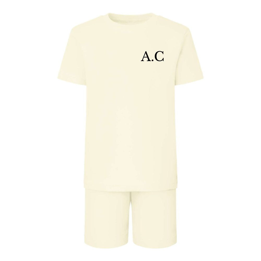 Personalized Initial Tee & Short Set for Women - Custom Monogram Cotton Casual Outfit - Perfect for Summer, Beach, Vacation and Gift Giving