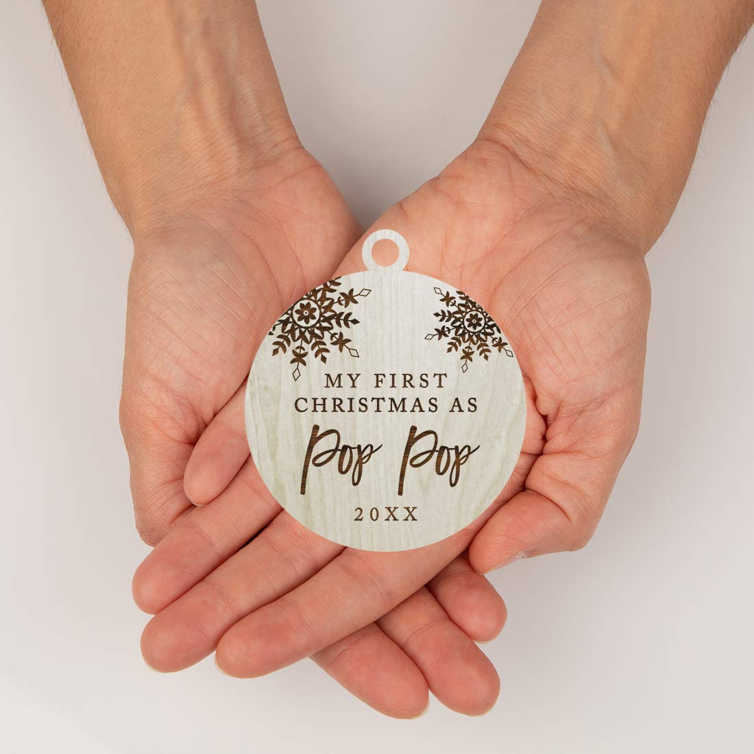 Custom Personalized Wooden Christmas Ornament - Family Name & Year Laser Engraved - 'My First Christmas as Pop Pop 2025' Snowflake Design - Includes Gift Ribbon & Bag (Perfect for Grandparents, Baby's First Christmas, Family Tree Decorations)