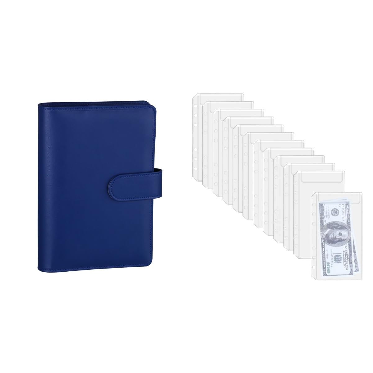 Antner A6 PU Leather Notebook Binder - Navy Blue with 12pcs A6 6-Hole Binder Pockets | Premium Organizer for School, Office & Planner Accessories | Perfect for Students, Teachers & Professionals