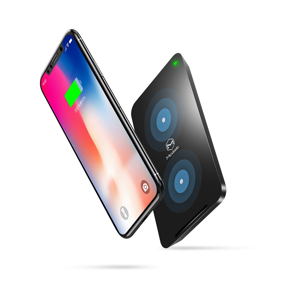 Mcdodo 10W Fast Wireless Charger Stand/Pad - Compatible with iPhone X, 8/8 Plus, Samsung Galaxy S8/S8+/S7/S7 Edge/S6 Edge+, Nexus 5/6/7 & Qi-Enabled Devices | LED Indicator | Fast Charging | Perfect for Home, Office & Nightstand Use (Black)
