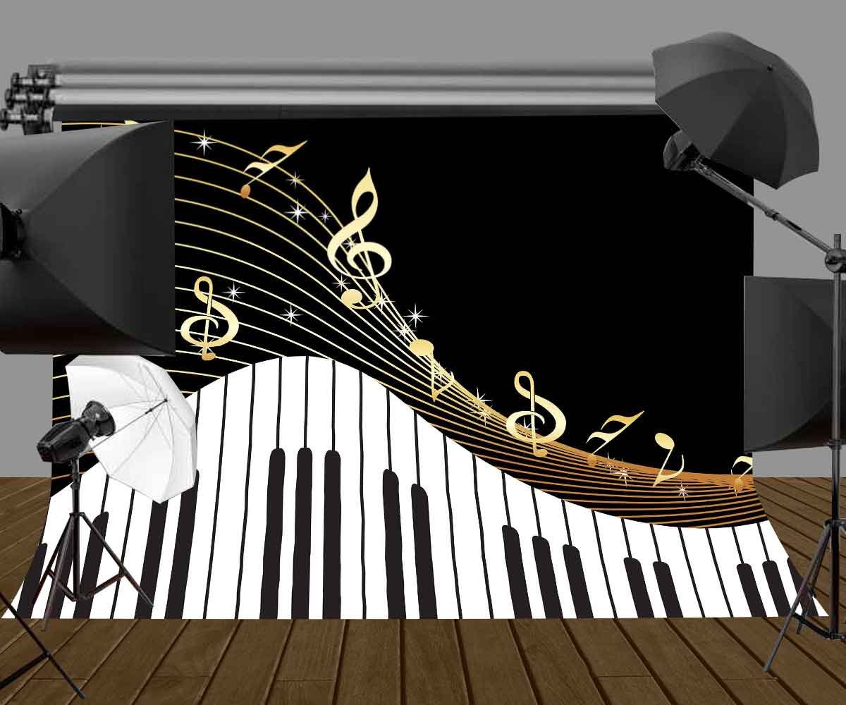 10x7ft Music Notes Backdrop - Black & White Keys for Photography & Events