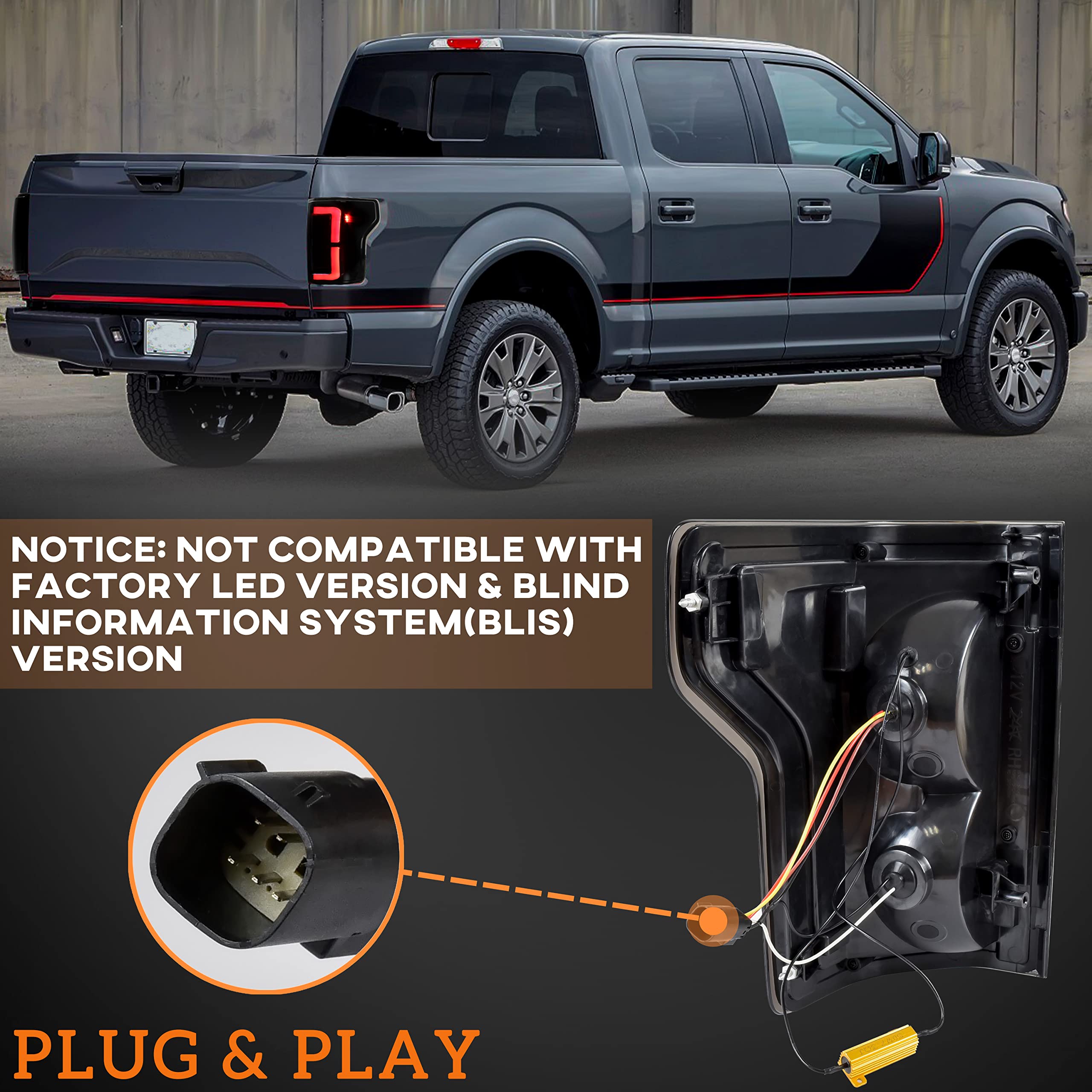 Smoked Black LED Tail Lights for Ford F-150 2018-2020 | Upgraded Full LED Rear Lamps & Parking Lights Assembly (2PCS) | Enhanced Night Visibility & Stylish Look for Pickup Trucks