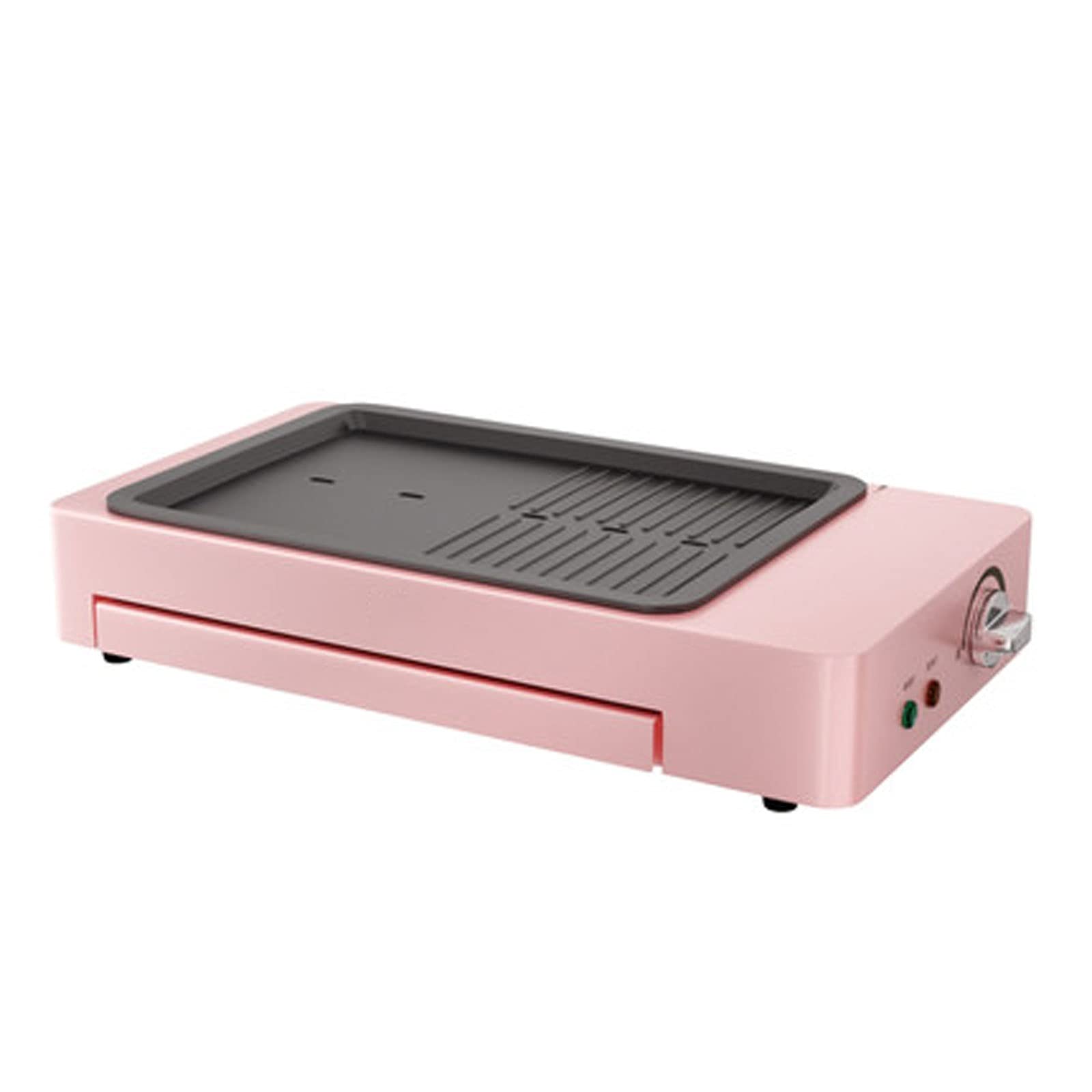 2-in-1 Nonstick Indoor Smokeless Electric Griddle with Removable Plate & Drip Tray - Perfect for Pancakes, Burgers, Quesadillas, Eggs & Breakfast Cooking - Ideal for Home, Kitchen, Camping & Small Spaces (Pink)