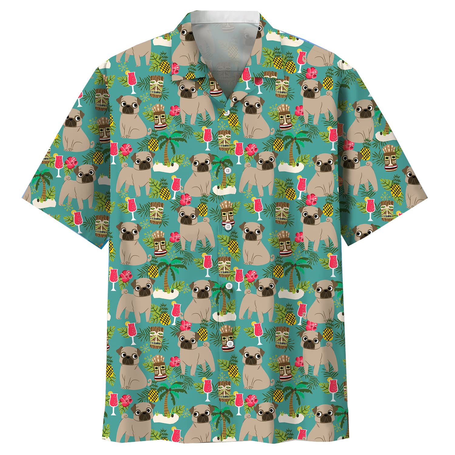 Hawaiian Shirts for Men - Dog Breed Print Aloha Shirt, Tiki Style Button Down Short Sleeve Shirt | Perfect for Beach Parties, Summer Vacations & Tropical Themed Events