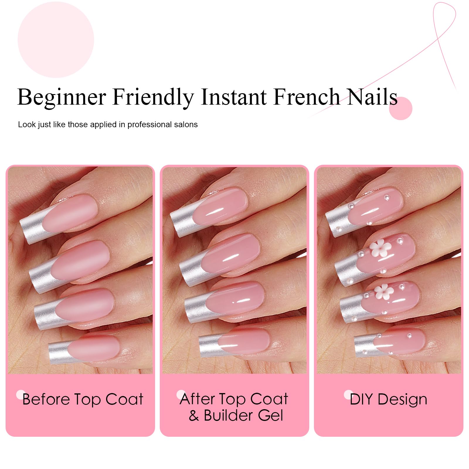 Canvalite Chrome French Tip Press on Nails - 150Pcs Long Square Fake Nails with Silver Designs, Quick & Easy DIY Gel Nail Tips for Women | Perfect for Parties, Weddings, and Special Occasions