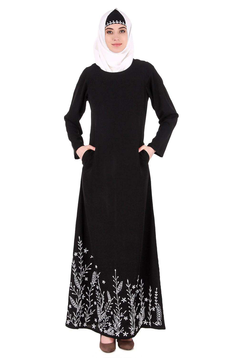 Elegant Embroidered Abaya with Leaf Pattern - Modest Islamic Dress for Women - Perfect for Prayer, Eid, and Special Occasions
