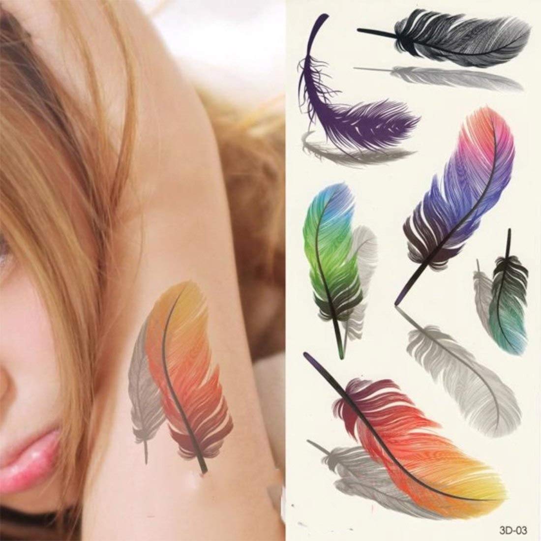 Colorful Feathers Temporary Tattoos - Waterproof Mini Body Art Stickers for Festivals, Parties & Summer Beach Days