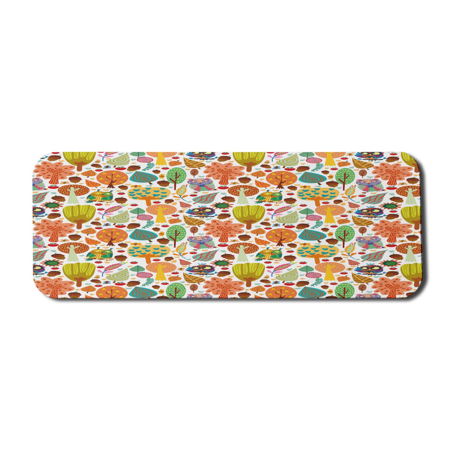Ambesonne Woodland Themed Gaming Mouse Pad - Colorful Cartoon Owls, Acorns, Leaves & Trees Design - Non-Slip Rubber Base - Large 31